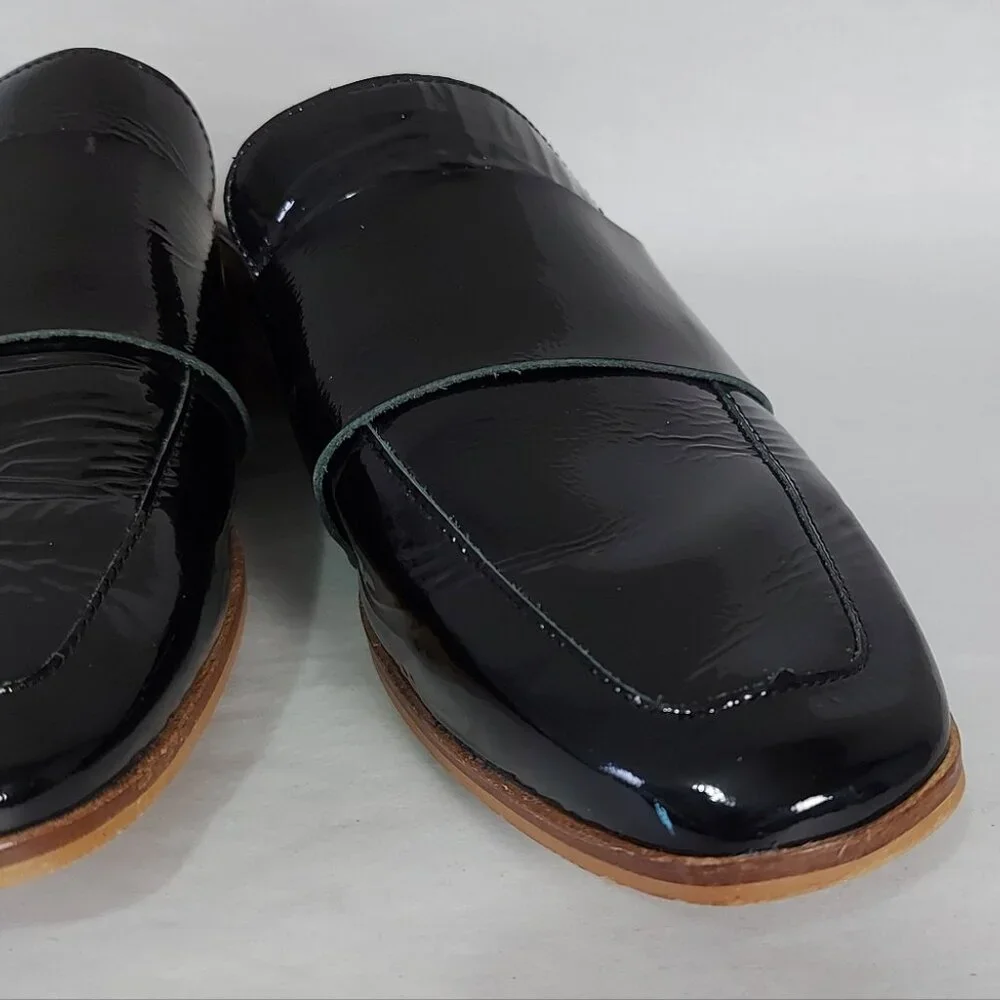Free People At Ease Loafers 37 EU Black Patent Leather Glossy Mule Comfy Slip-On